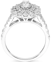 Diamond Oval Shaped Halo Cluster Engagement Ring (1-1/2 ct. t.w.) in 14k White Gold