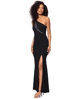 Xscape Women's High-Slit Rhinestone-Embellished Gown