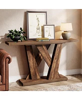 Tribesigns 55-Inch Farmhouse Console Table, Entryway Table with Geometric Base, Narrow Sofa Table Rustic Wood Hallway Table for Entrance, Living Room,