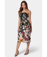 bebe Women's Strapless Embroidered Dress