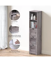 Slickblue Grey Bathroom Floor Cabinet – Tall, Narrow Storage with 3 Drawers, 2 Shelves