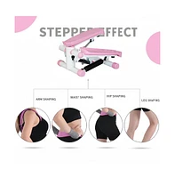 Slickblue Mini Stepper with Resistance Band – Pink Stair Stepping Fitness Machine for Full-Body Home Workout, Includes Lcd Monitor