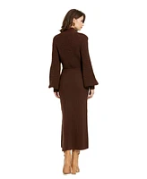 Mac Duggal Women's Long Sleeve Turtle Neck Knit Midi Dress