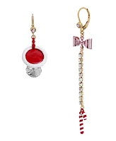 Betsey Johnson Faux Stone Jingle Bell Bling Christmas Martini Mismatch Earrings