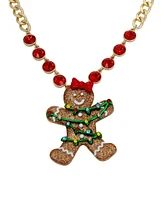 Betsey Johnson Faux Stone Jingle Bell Bling Christmas Gingerbread Pendant Necklace