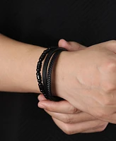 Rhona Sutton Black Leather Beaded Stainless Steel Bracelet