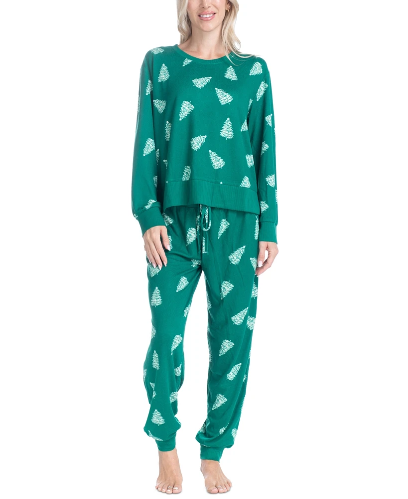 Ocean Pacific Women's Printed Waffle-Knit Pajama Set