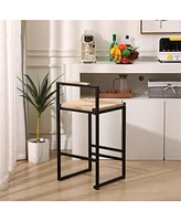 Set of 2 Bar Stools with Back Paper Rope Woven Counter Height Dining Chairs for Kitchen