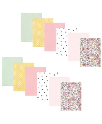 Hudson Baby Infant Girl Flannel Burp Cloth 12pk, Pink Yellow Pretty Floral, One Size