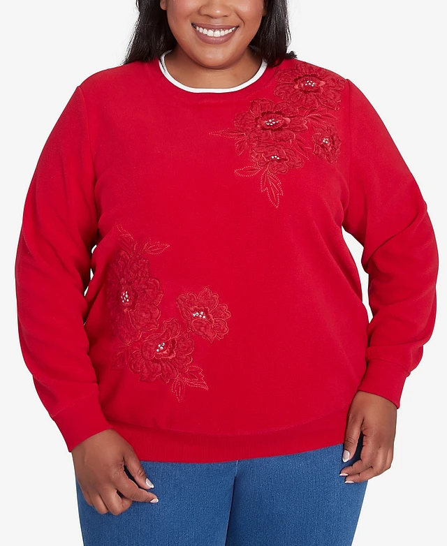 Alfred Dunner Women's Asymmetric Floral Pullover Blouse – Embroidered Crewneck Top - View #3