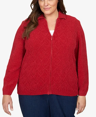 Alfred Dunner Plus Classic Zip Front Chenille Cardigan Sweater