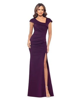 Xscape Women's Asymmetric-Neck Side-Slit Gown