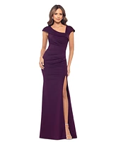 Xscape Women's Asymmetric-Neck Side-Slit Gown