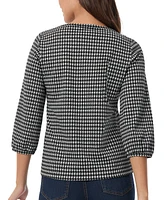 Jones New York Women's Shine Houndstooth 3/4-Sleeve Top