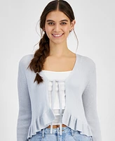 Freshman Juniors' Tie-Front Ruffle Glitter Sweater