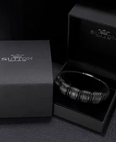 Rhona Sutton Vanguard Black Leather Stainless Steel Bracelet