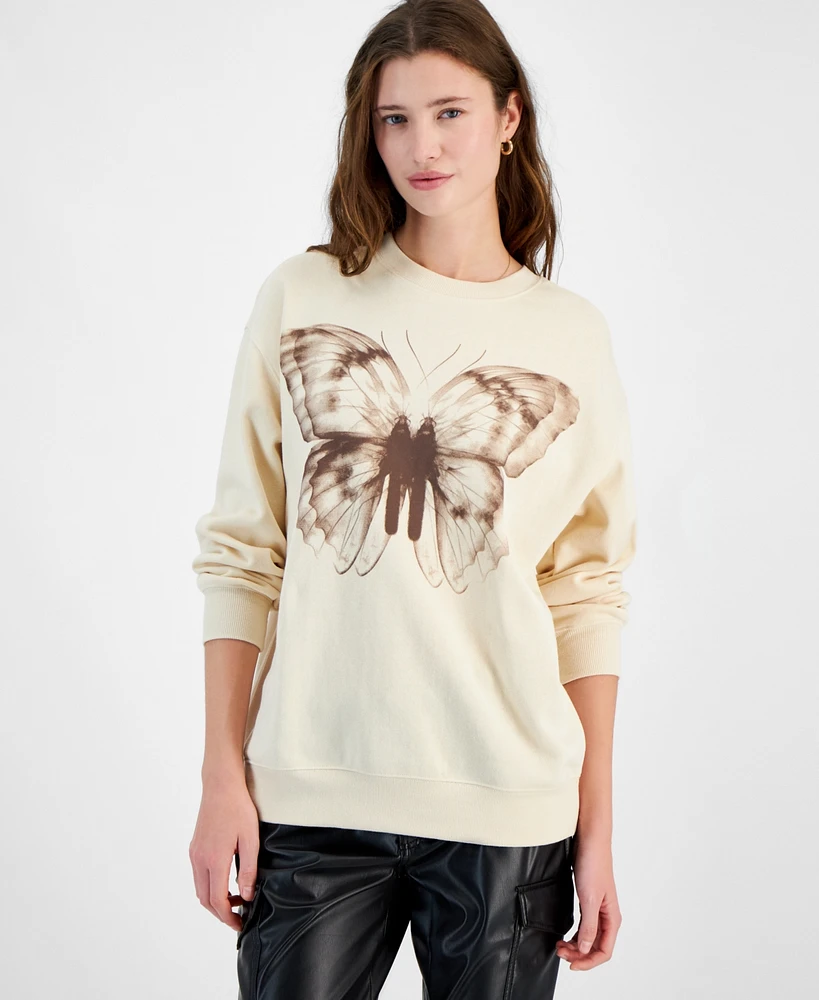 Pretty Rebellious Juniors' Butterfly Digital Graphic-Print Sweatshirt