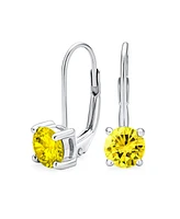 Bling Jewelry Dainty .50 Ct Round Bezel Cubic Zirconia Simulated Clear Cz Solitaire Dangle Drop Earrings Lever Back Gold Plated .925 Sterling Silver