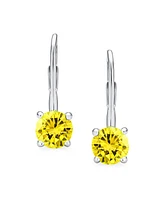 Bling Jewelry Dainty .50 Ct Round Bezel Cubic Zirconia Simulated Clear Cz Solitaire Dangle Drop Earrings Lever Back Gold Plated .925 Sterling Silver