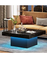 Tribesigns Led Coffee Table, Square Table Wood Low for Living Room