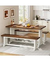 Tribesigns 47" Dining Table Set for 4-6, 3-Piece Kitchen Room Table with 2 Benches, Farmhouse Wood Dinner Table for Small Space, Home Kitchen