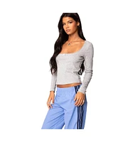 Edikted Womens Mora Lace Trim Ribbed T Shirt