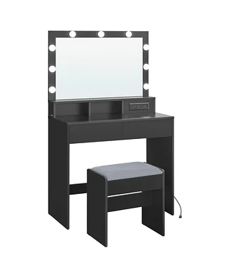 Slickblue Vanity Desk with Power Outlets, Makeup Mirror and Lights