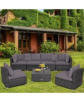 Gymax 7PCS Patio Rattan Sectional Sofa Set Outdoor Furniture w/ Cushions
