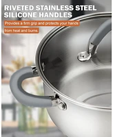 12 Piece set Stainless Steel Basic Pots and Pans Cookware, Grey Silicone Handle