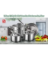 Cook N Home 7-Piece Tri-Ply Clad Stainless Steel Cooking Set with Glass Lid, Silver