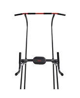 Sunny Health & Fitness Multi-Function Compact Power Tower, 300 LBs Capacity with Captains Chair, Dip Station, Pull Up Bar, Push Up & Core Workout