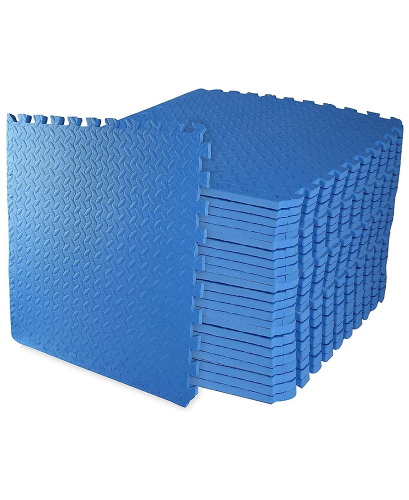 BalanceFrom Fitness 96 Sq Ft Interlocking Eva Foam Exercise Mat Tiles, Blue