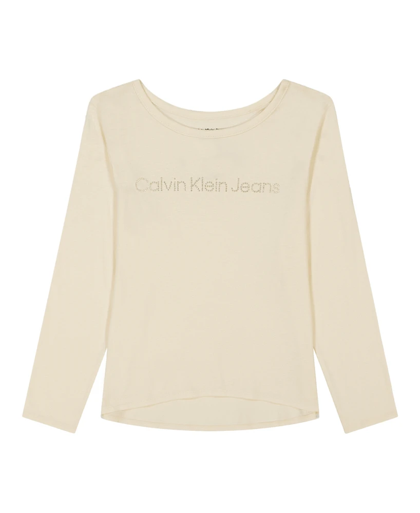 Calvin Klein Big Girls Logo Dot Long Sleeve Tee