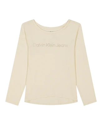 Calvin Klein Big Girls Logo Dot Long Sleeve Tee