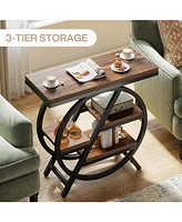 Tribesigns End Table for Living Room, 3-Tier Narrow Side Table with Storage, Wood Sofa Side Table with Geometric Metal Frame, Industrial Nightstand an