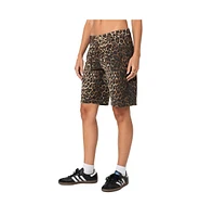 Edikted Women's Leopard low rise denim bermuda shorts