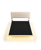 Slickblue Queen Size Upholstered Velvet Bed with Sensor Light, Floating Platform & Headboard