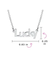 Bling Jewelry Sideways Station Necklace Dainty Block Letters Lucky Word Necklace Pendant for Women Polished .925 Sterling Silver