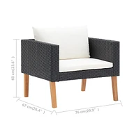 vidaXL 3 Piece Patio Lounge Set with Cushions Poly Rattan