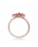 GiGiGirl Sterling Silver with 18K Rose Gold Plated Red Cubic Zirconia Small Butterfly Ring