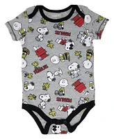 Peanuts Baby Boys Woodstock Snoopy 4 Pack Bodysuits Newborn to