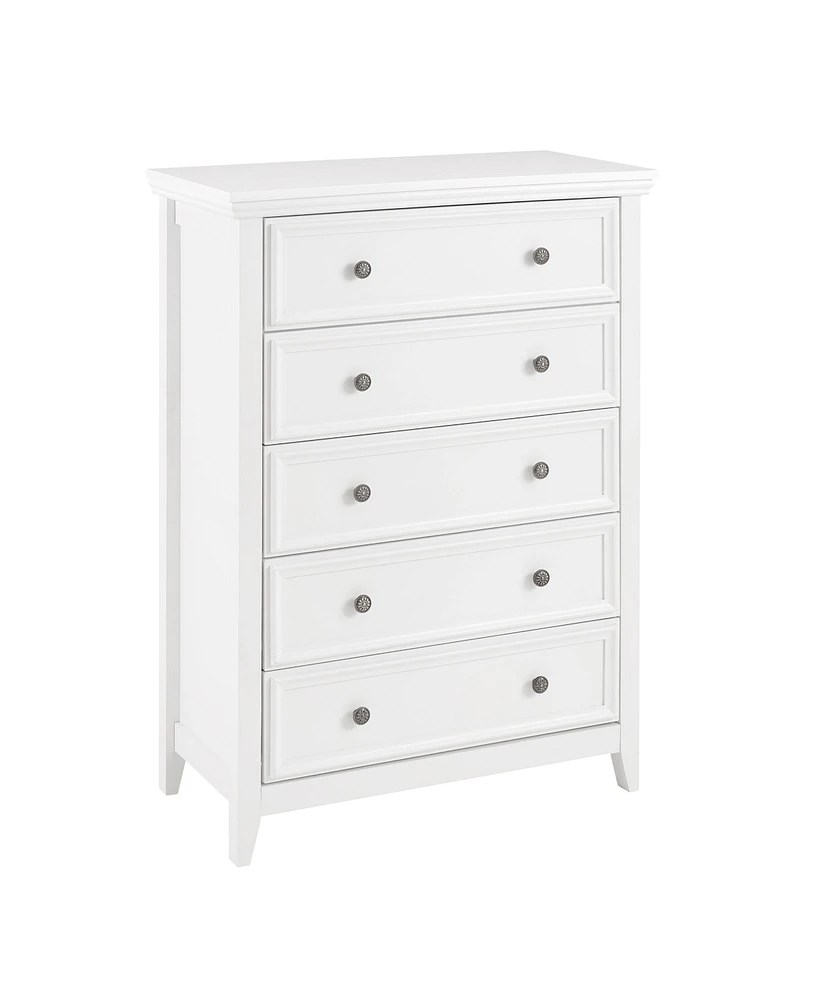 Slickblue Modern 5-Drawer Dresser – White Cabinet with 5 Drawers, Ideal for Living Room or Farmhouse Closet Storage