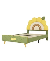 Slickblue Twin Upholstered Platform Bed with Sunflower Headboard Design