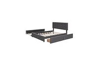 Slickblue Upholstered Platform Bed with Storage Drawers and Twin Xl Trundle for Extra Sleeping Space