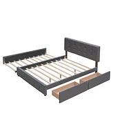 Slickblue Upholstered Platform Bed with Storage Drawers and Twin Xl Trundle for Extra Sleeping Space