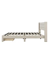 Slickblue Queen Size Upholstered Platform Bed with Large Drawer for Extra Storage