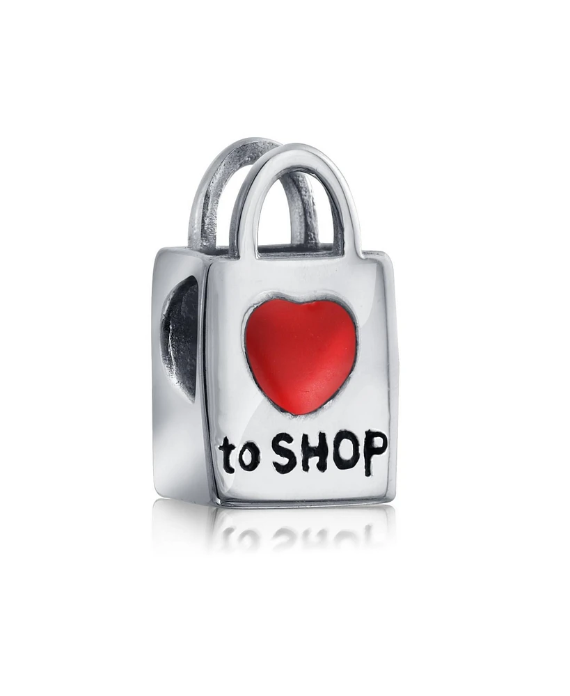 Bling Jewelry Words Shopping Bag Heart Love To Shop Charm Bead .925Sterling Silver