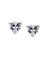 Bling Jewelry Cubic Zirconia Heart Shaped Cz Solitaire Stud Earrings For Women Rose Gold Plated .925 Sterling Silver