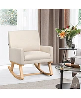 Gymax Mid Century Fabric Lounge Chair Upholstered Accent Armchair Rocking Chair Beige