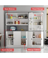Famapy 14-Shelf Wood Standard Bookcase With Glass Doors, Adjustable Shelves